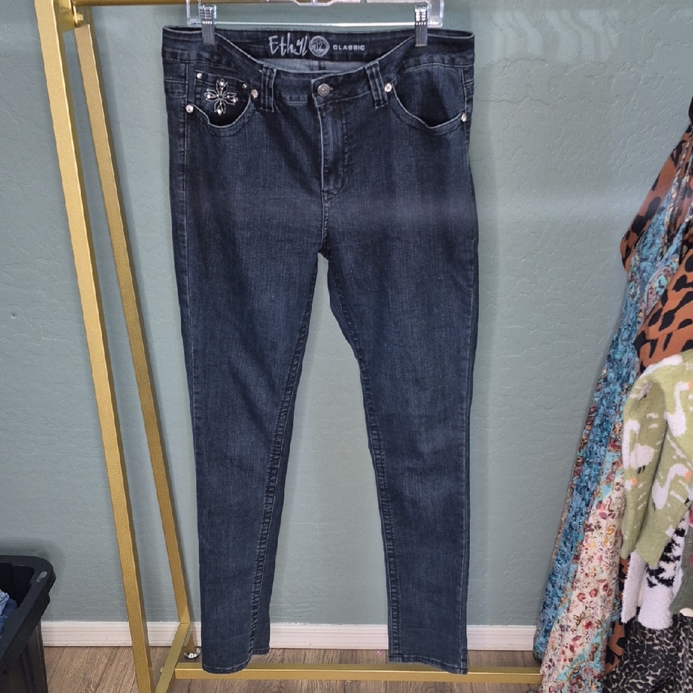 Ethyl Dark Wash Jeans with Embellished Pockets